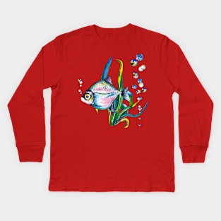 fish hand drawn blue Kids Long Sleeve T-Shirt